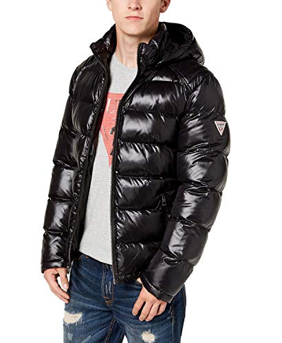 GUESS mens Mid-weight Puffer Jacket With Removable Hood Down Alternative Coat, Black, Medium US