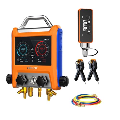 Elitech Digital 4 Valve Manifold Gauge HVAC with Refrigerant Hoses, Vacuum Micron Gauge, Thermometer Clamps, OTA Upgrade, Wireless APP Control