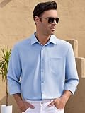 INCERUN Men's Beach Button Down Shirt Collared Long Sleeve T Shirt with Pocket Light Blue Large