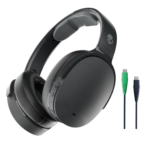 Skullcandy Hesh ANC Wireless Over-Ear Bluetooth Headphones with Charging Cable, Active Noise Cancelling, Up to 22 Hrs Battery, Foldable Lightweight Design, Microphone for iPhone Android - True Black