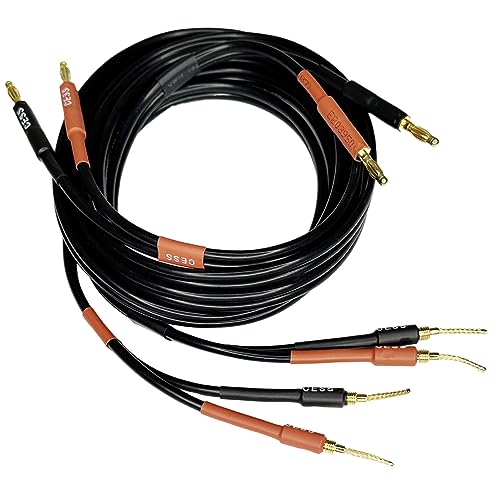 CESS-277-6f Spring Clips Braided-Type Pin Banana Plug to Standard-Type 4mm Banana Plug Speaker Cable, 12 Gauge 680 Strand Count Super Soft Silicone Wire (6 FEET)