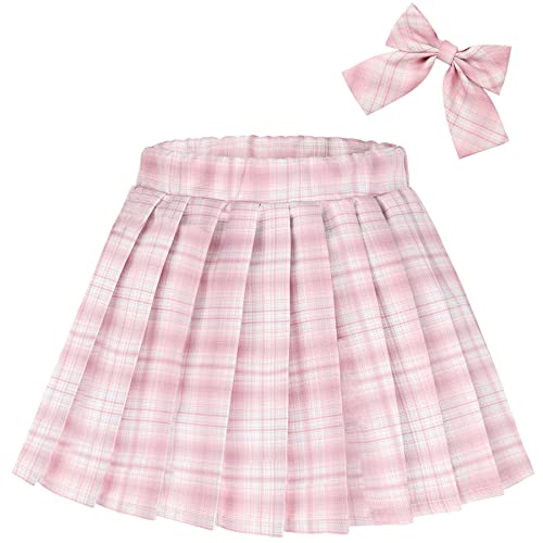 KEREDA Girls Pleated Mini Skirt High Waist Tennis School Uniform Skirts 6-7 Years Pink Plaid