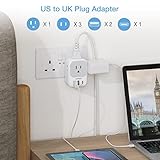 US to UK Plug Adapter 2 Pack, TESSAN Type G Adapter with 4 Outlets 3 USB Charger(1 USB C Port), Power Adaptor for USA to Ireland Scotland Dubai Hong Kong England British Kenya London