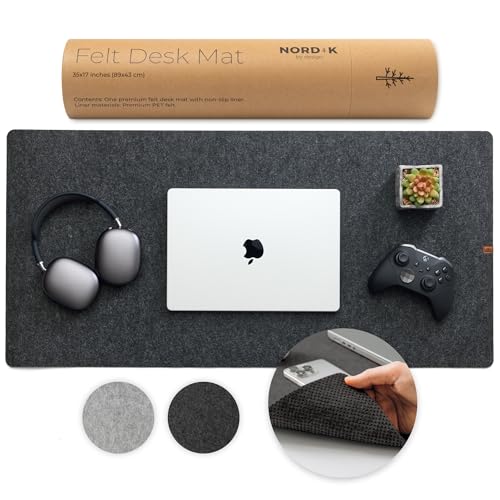 Nordik Large Felt Desk Mat - Charcoal - 35 x 17 inch - Full Desk Keyboard Mat - Computer Desk Mat for Keyboard and Mouse Pad - Desktop Mat - Large Felt Desk Pad