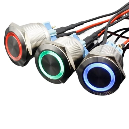 25mm 24V 220V Blue Ring Led Light Momentary/Locking Push Button Switch Metal(Blue,MOMENTARY_24V)
