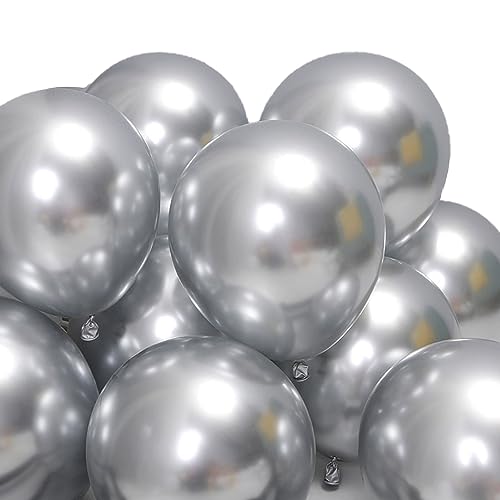 Silver Balloons 100pcs 12 Inch Metallic Chrome Silver Latex Party Balloons for Birthday Wedding Baby Shower Engagement Anniversary Graduation Decorations