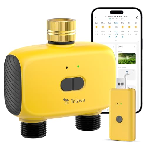 WiFi Sprinkler Timer,TRJZWA WiFi Water Timer for Garden Hose with Brass Inlet,TRJZWA 2-Zone Water Hose Timers Outdoor with Rain Delay Automatic Irrigation System Controller for Garden, Yards and Lawns
