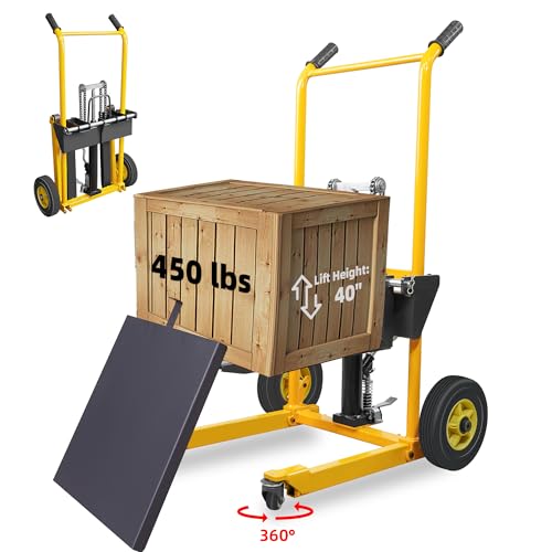 LuminaLiftCure Foldable Hydraulic Material Lift Winch Stacker with Swivel Wheels, 450lbs Pallet Forklift with 40" Lift Height, Pallet Truck Dolly, Pallet Jack Table Cart, Steel Platform Board x 1