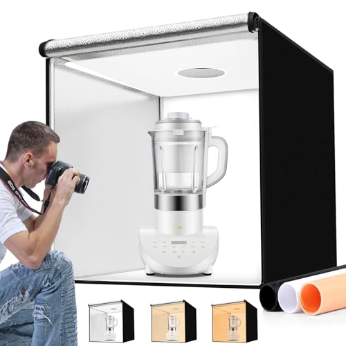 Photo Light Box 40x40 Inch for Photography, 3 Color 10-Level Adjustable Photo Box with Soft Light Cloth Professional Photo Background Shooting Tents White Light, Soft Light, Warm Light
