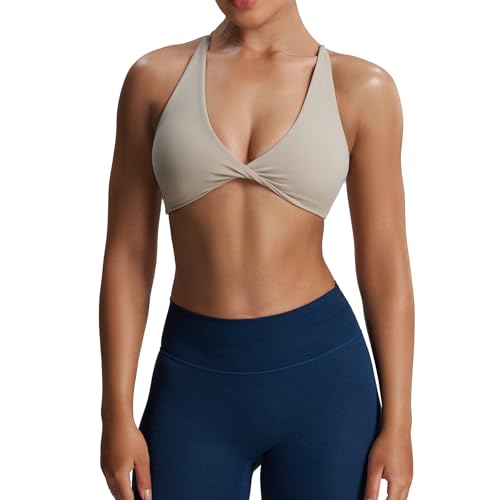Aoxjox Women's Workout Sports Bras Fitness Sienna Low Impact Bra Yoga Crop Tank (Mink, Medium)