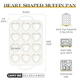 AOTASO 2 Pcs Heart Shaped Muffin Pan for Baking 12 Cup Silicone Heart Cake Mold Nonstick Cupcake Tray with Metal Reinforced Frame (Cream)