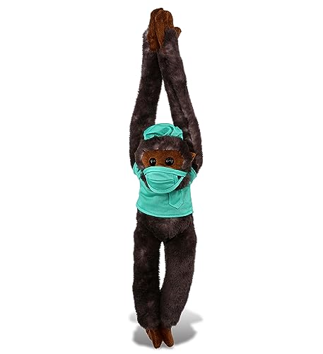DolliBu Black Capuchin Monkey Doctor Plush Toy - Super Soft Monkey Doctor Stuffed Animal Dress Up with Cute Scrub Uniform and Cap Outfit - Plush Gift with Personalization - 21 Inch