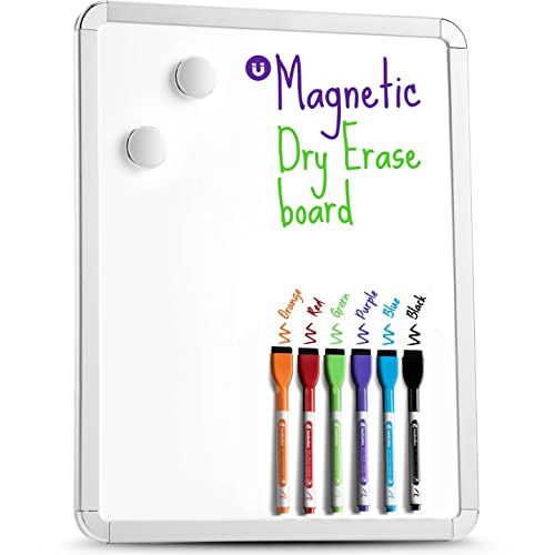 Kedudes Magnetic White Board - 13 x 17 Dry Erase Board with 6 Assorted Color Markers - Reusable and Easy to Erase for Classroom, Home, and Office Organization