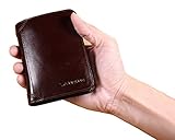 MANBANG Men's Genuine Cowhide Leather Extra Capacity RFID Bifold Wallet with Zipper Coffee