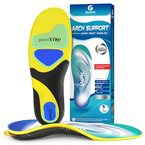 Gviipk Upgraded Plantar Fasciitis Insoles, 240lbs Heavy Duty Work Boot Insoles for Men, Arch Support Orthotics Inserts, Athletic Gel Shoe Inserts for Pain Relief, Flat Feet, Standing All Day - M