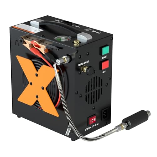 CHIKADIV PCP Air Compressor 4500Psi/30Mpa Oil-Free & No-noise High-Pressure Air Compressor with Water/Oil Separator, Auto-shut suitable for Scuba Tank, Air-Gun, Powered by 12V DC or 110V-220 AC