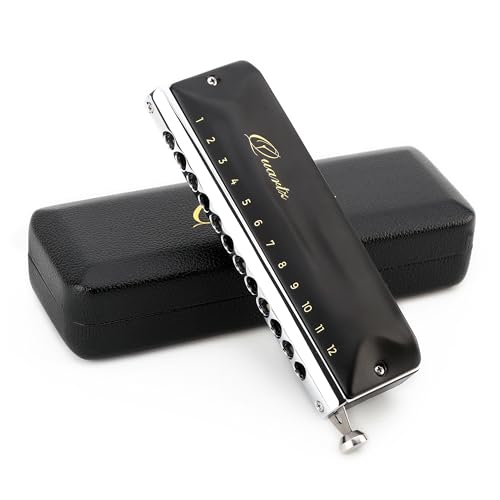 JDR Quartz Chromatic Harmonica C Key 12 Holes 48 Tones Chromonica Half Valves Easy Bending No Sticky Valves Mouth Organ Harp for Kids Beginner Adults Professional Player Parents