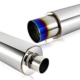 Q1-TECH, Universal 4" Burnt Tip JDM N1 Style Muffler Hi Flow Stainless Steel Weld-On 2.5" Inlet, Muffler, Removable Silencer Pre-attached, Deep and Smooth tone