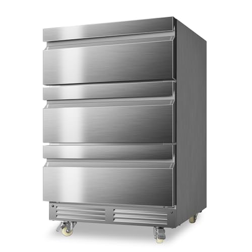 Velieta 24 Inch Upgraded Three-Drawer Beverage Fridge, Weather Proof Outdoor Stainless Steel Beverage Refrigerator, Under Counter Built-in Beverage Cooler for Home & Commercial Use