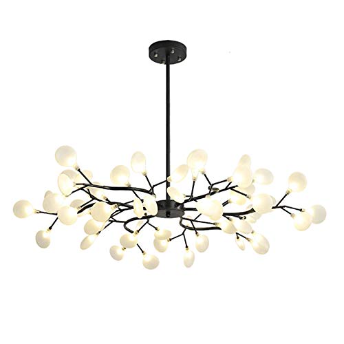Modern 54-lights Firefly Sputnik Chandelier Adjustable Black Metal Industrial During Light Irregular Chrome Finish Ceiling Lamp For Kitchen Sink Bar-Black and matte white glass lampshade 54 head
