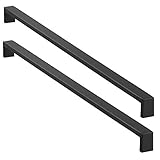 Cauldham Solid Stainless Steel Cabinet Hardware Square Pull Matte Black (20-1/8" Hole Centers) - 2 Pack