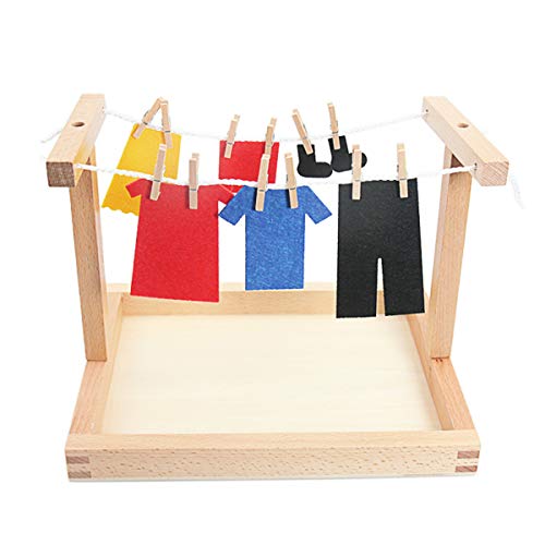 Montessori Wooden DIY Mini Simulation Clothes Drying Frame Clothes Suit Toys for Baby Children Basic Life Practice Training Toys