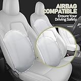 runfider White Nappa Leather Car Seat Covers Compatible with Tesla Model Y 2020 2021 2022 2023 Full Set Custom Fit Does Not Affect The Airbag, Reserved Seat Belt Hole