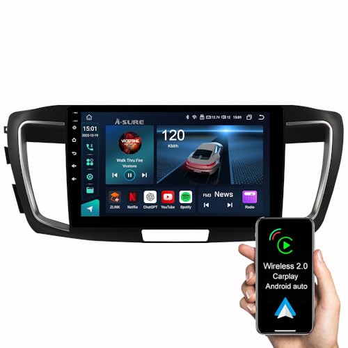 ASURE 10.1" Car Stereo Radio GPS Navigation Unit for Honda Accord 2013-2017 Low-end Version,8Core 4G+64G Android System with Wireless Carplay,Android Auto,DSP,1280x720 Touchscreen Multimedia Player