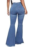 YouSexy Women's Flare Bell Bottom Jeans Destroyed Flare Denim Pants 70s Outfits for Women Blue-b