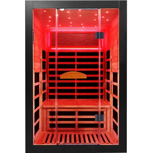 Far Infrared Home Sauna for 2 Person, 2000W 110V Indoor Sauna, Wooden Dry Spa Room with Red Light Therapy, Control Panel, Bluetooth Speaker