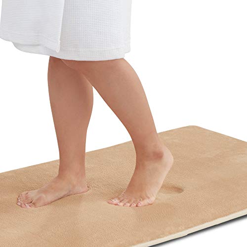 Genteele Memory Foam Bath Mat Non Slip Absorbent Super Cozy Velvet Bathroom Rug Carpet (17 inches X 24 inches, Beige
