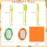 50 Set Easter Party Supplies Plastic Cutlery Set, Rabbit Carrot Shaped Tableware Include Disposable Spoons Forks Knives Paper Napkins Ribbons for Spring Easter Bunny Birthday Party Table Decor