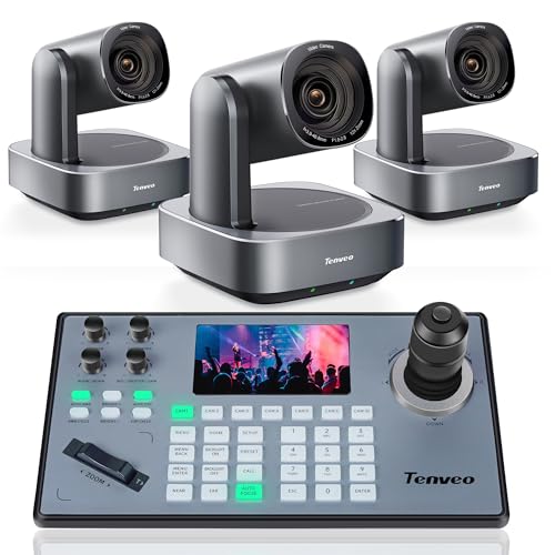 Tenveo VL12U Camera and KB200PRO Controller Bundle- 12X 4K PTZ Camera(3pcs) with HDMI/USB3.0/LAN(PoE) and PTZ Controller Joystick Keyboard Controller for Church Services Live Streaming Conference