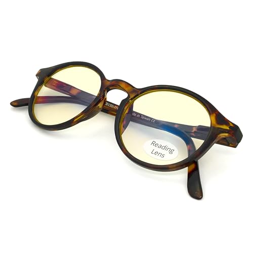 J+S Blue Light Reading Glasses for Women Men | 3 in 1 Readers Block Harmful Blue-Light 100% UVA UVB | 1.0+ to 3.0+ Diopter (Mana - Round | Tortoise Shell Frame 1.5+)