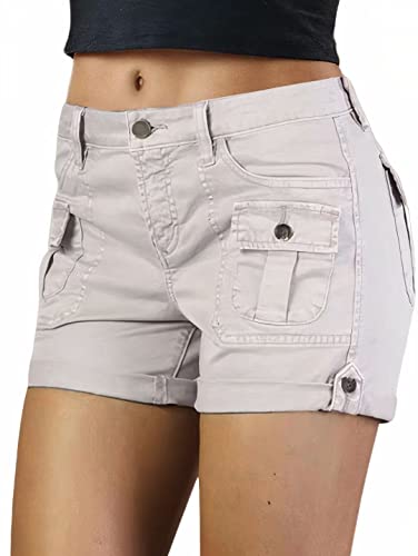 Flamingals Women's Cargo Shorts Mid Waist Trendy Summer Hiking Shorts with Flat Pocket for Women Dark Apricot 2XL