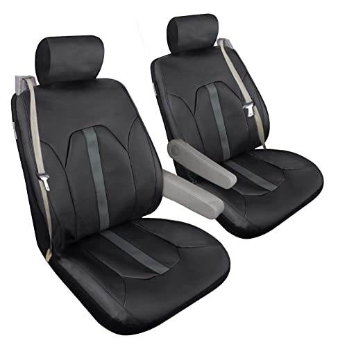 GIANT PANDA Front Seat Covers for Trucks Chevy Silverado 1500 2500 3500, Low Back Faux Leather Seat Cover for Chevy with Built in Seat Belts (Black) 2-Pack
