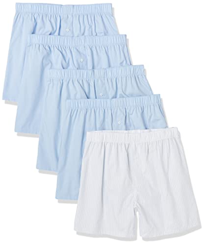 Amazon Essentials Men's Woven Cotton Boxer Short Underwear (Available in Big &Tall), Pack of 5, Light Blue/Pale Blue Stripe/White Pinstripe, X-Large