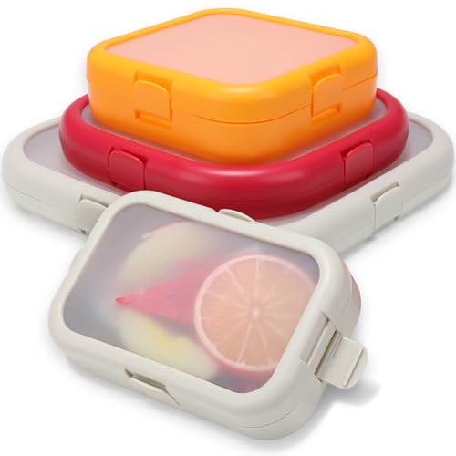 Nuogo 4 Pcs Silicone Fruit Storage Box Anti-oxidation Avocado Saver Storage Tomato Pod Vegetable Saver Reusable for Fridge Garlic Lemons Potatoes(Red, White,Orange,4 Sizes)