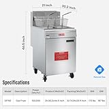 WESTLAKE Commercial Gas Deep Fryer, Stainless Steel Free Standing Floor Frye with Baskets 5 Tube 150000 BTU 70LB for Restaurants