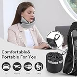 WANDER PLUS® Travel Pillow, 100% Pure Memory Foam Travel Neck Pillow Airplane Neck Support Ergonomic Design Best for Sleeping Plane Car Train Office Flight for Adults Black