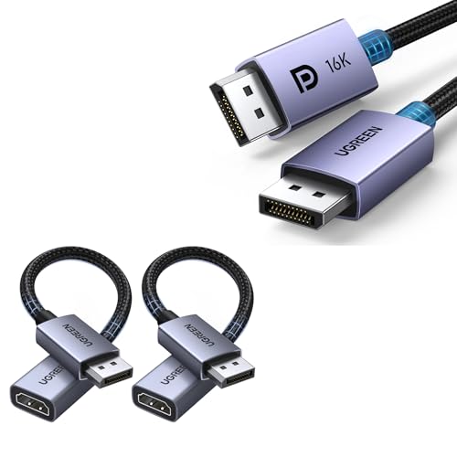 UGREEN DisplayPort Cable 2.1 [VESA Certified] DP2.0 40Gbps Support 16K@30Hz Bundle with 2 Pack 4K DP to HDMI Adapter, Unidirectional DP 1.2 PC to HDMI