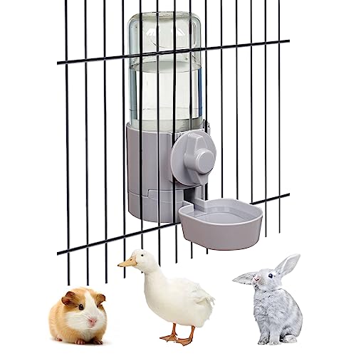 Rabbit Water Bottle 17 OZ Bunny Hanging Water Fountain Automatic Guinea Pig Water Dispenser No Leak Drinking Feeder for Bunny Chinchilla Hamsters Cat Dog Small Animals(Grey)