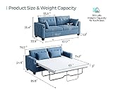 LINSY HOME Pull Out Sofa Bed - Queen Size Sleeper Sofa Bed Couch, Convertible Couch Bed with Memory Foam Mattress & Wood Bed Frame, Pullout Loveseat Couch Bed for Living Room Apartment Office (Blue)