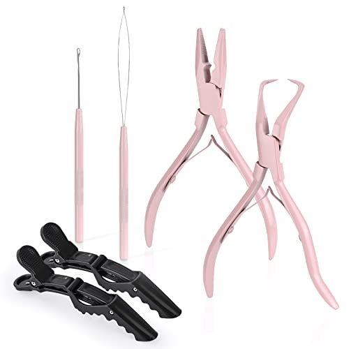 EHDIS Hair Extension Beading Tool Kit Stainless Steel Hair Extensions Micro link Bead Closer and Remover Pliers set, Beads Hair Pulling Hook & Micro Ring Loop Tool Set