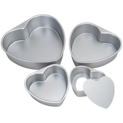 LepoHome Heart Shaped Cake Pan Set - Aluminium Cake Pans Round Cake Baking Pans for Birthdays Wedding and Home Party - 4 & 6 & 8 & 10 inch