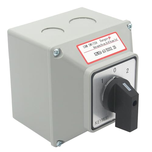 KEYMOO 63A Rotary Changeover Switch with Master Switch Exterior Box, 660V 3 Position 2 Phase 8 Terminals Universal Selector Switch SZW26-63/D202.2D IP65