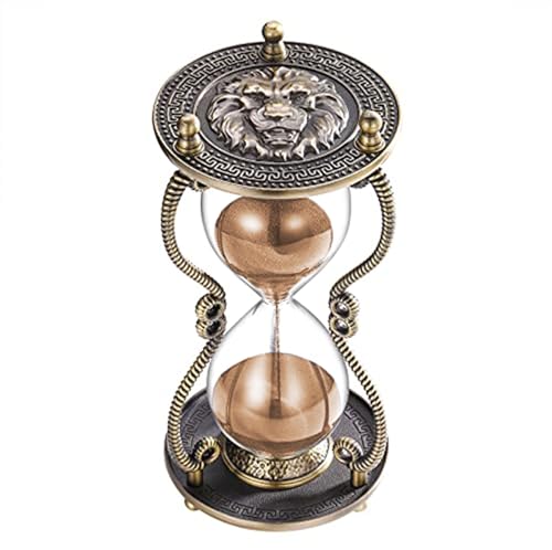 CNCJ Hourglass Sand Timer 60 Minute:Large Lion Brass Carved Sand Clock,Vintage Brown Hourglass Watch 60 Min,Unique Reloj De Arena,Hour Glass Sandglass for Gifts,Office,Desk,Wedding Decorations