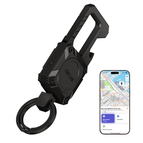 Miroddi Keychain with Smart Tracker Works with Apple Find My App (iOS Only), Heavy Duty Key chains with Bottle Opener Metal Key Fob Carabiner, Key Finder, Key GPS Tracker, Rechargeable, Black