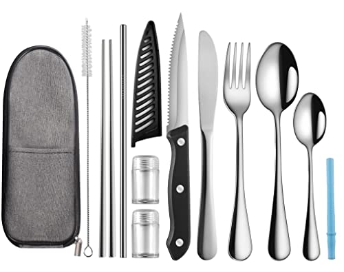 Logcow Travel Utensils with Case,Reusable Utensils,Portable Travel Camping Cutlery Set,Stainless Steel Flatware Set,Lunch Boxes Workplace Camping School Picnic (Sivler)