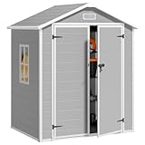 Gizoon 6x4.4 FT Resin Outdoor Storage Shed, Heavy-Duty Weather-Resistant Plastic Garden Shed with Floor for Patio Furniture, Gardening Tools, Lawn Equipment, Lockable Door, Easy Assembly, Grey